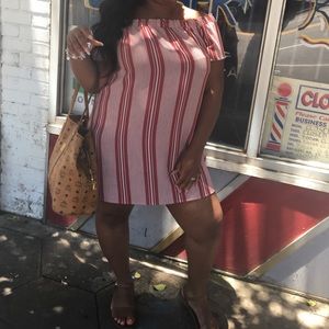 Striped Off The Shoulder Midi Dress